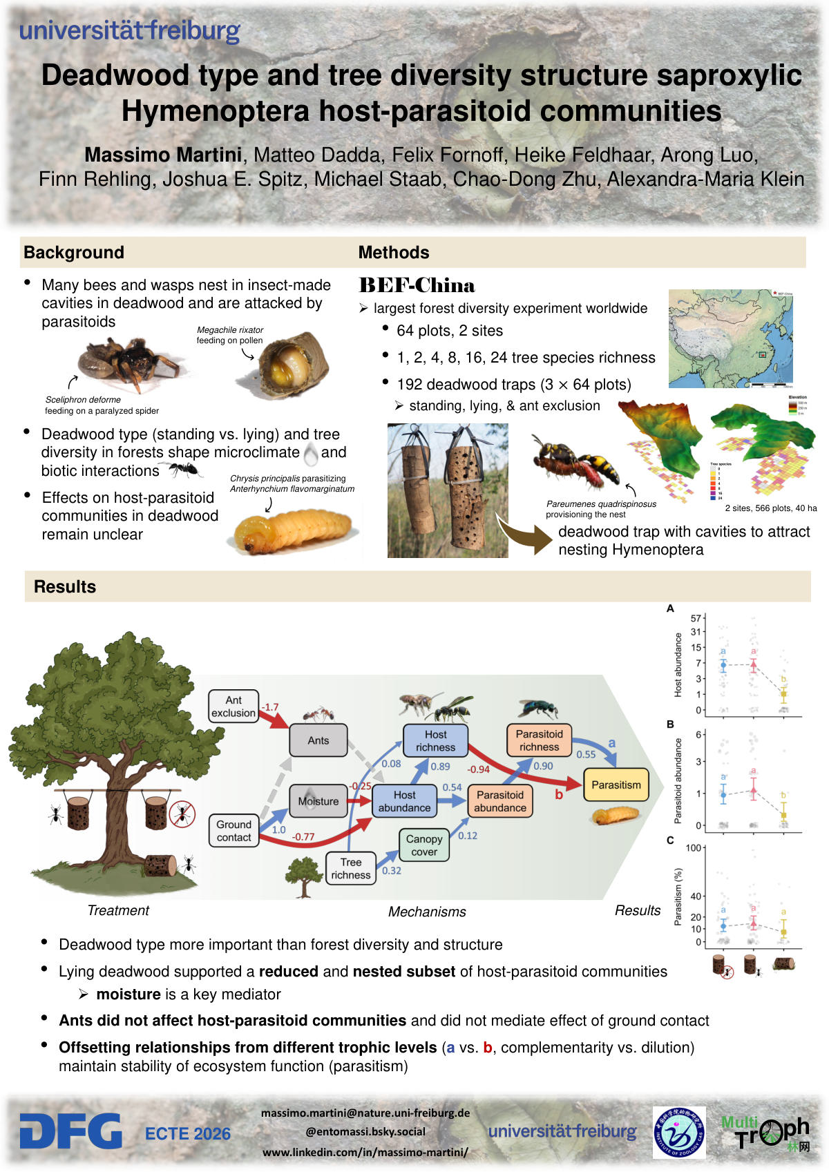 Deadwood type and tree diversity structure saproxylic Hymenoptera host-parasitoid communities